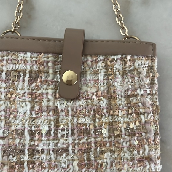 SFERA Tweed Smartphone IPhone Crossbody Bag Rose Gold Taupe NWOT - Picture 9 of 10